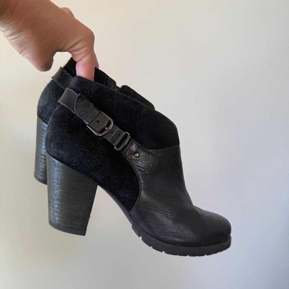 Clarks Black Heeled Leather and Suede Ankle Boots 8